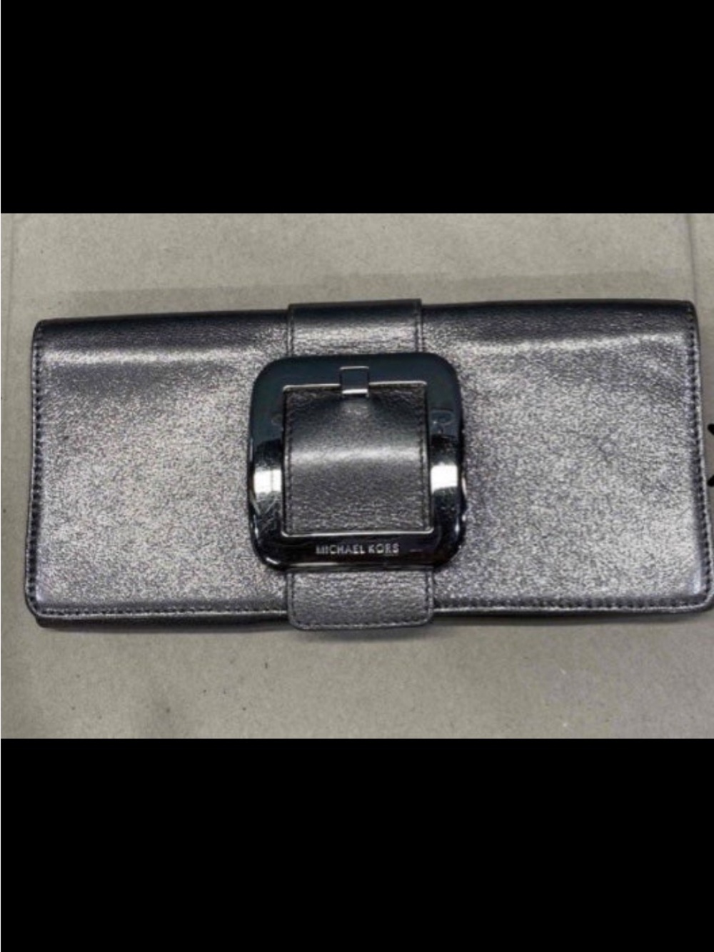 Michael Kors Metallic Gunmetal Leather Clutch with Buckle - Picture 9 of 9